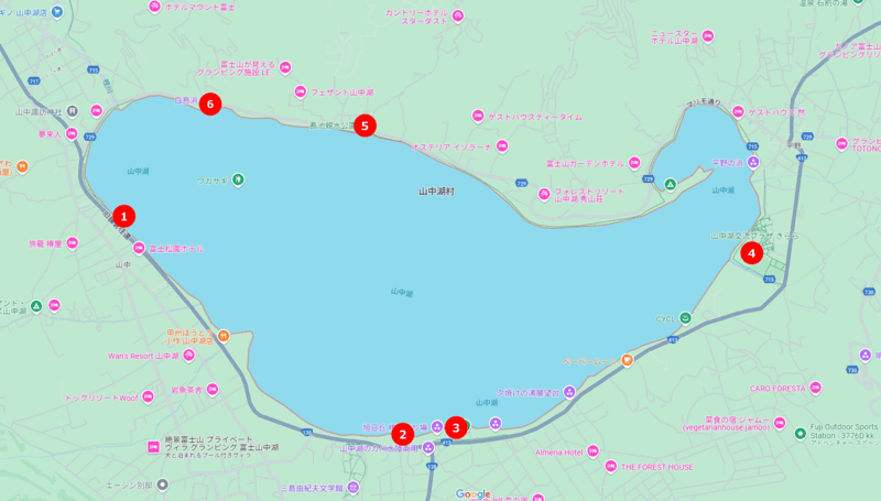 山中湖の公共駐車場マップ